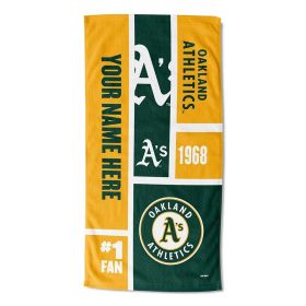 [Personalization Only] OFFICIAL MLB Colorblock Personalized Beach Towel - Athletics
